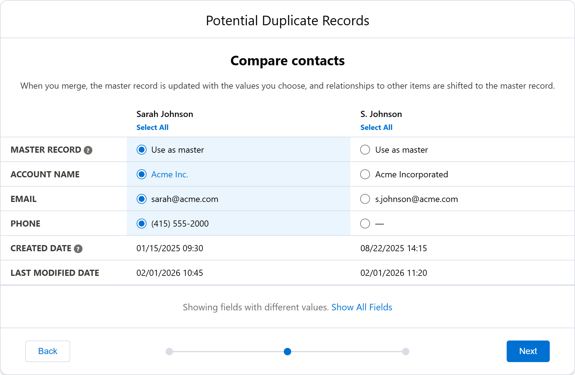 Contact field comparison during merge in Salesforce